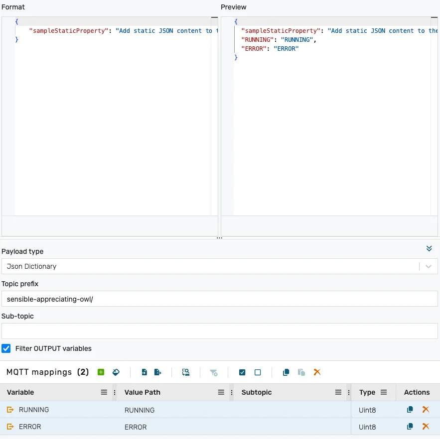 MQTT producer JSON dictionary